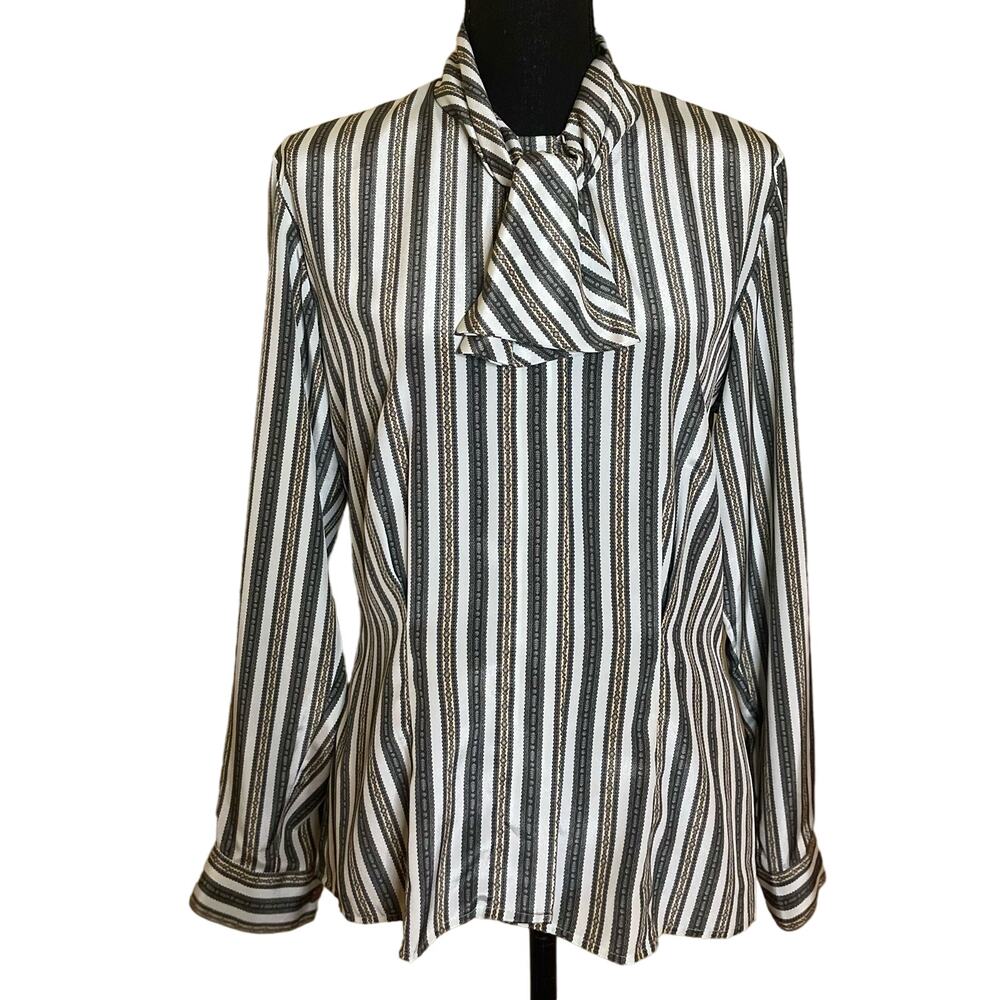 Vintage Evan Picone Striped Secretary Blouse Size 8